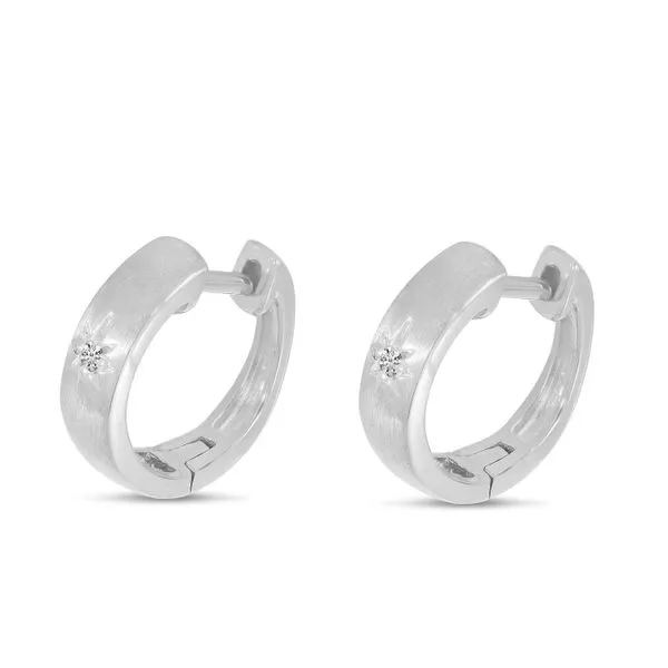 14K White Gold Single Diamond Star Brushed Gold Huggie Earrings Jimmy Smith Jewelers Decatur, AL