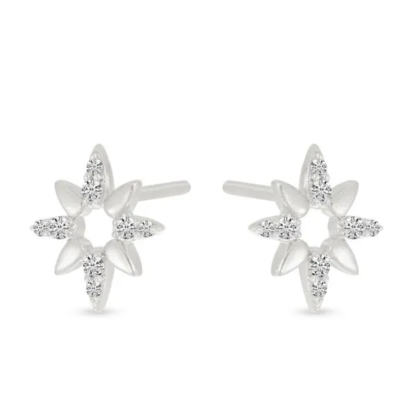 14K White Gold Diamond Brushed Burst Stud Earrings J. Meredith Jewelers Delafield, WI