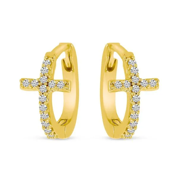14K Yellow Gold Diamond Cross Huggie Earrings Ambassador Diamond Jewelers Tucson, AZ