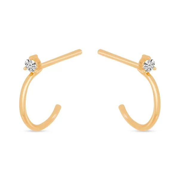 14K Rose Gold Single Diamond Post Huggie Earrings J. Meredith Jewelers Delafield, WI