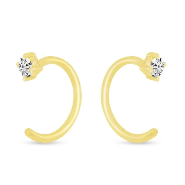 14K Yellow Gold Single Diamond Backwards Huggie Earrings Ambassador Diamond Jewelers Tucson, AZ