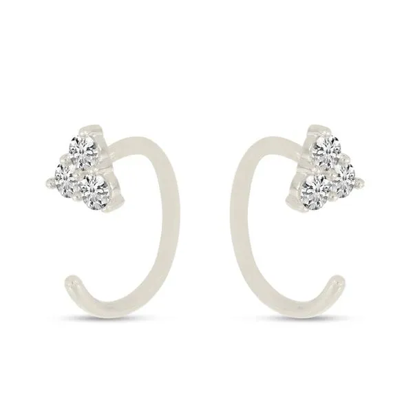 14K White Gold Triple Diamond Backwards Huggie Earrings Castle Couture Fine Jewelry Manalapan, NJ