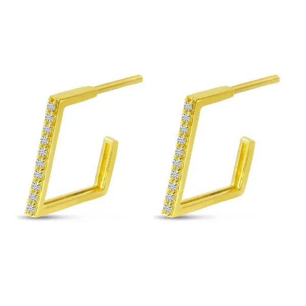 14K Yellow Gold Diamond Geometric Huggie Earrings Ambassador Diamond Jewelers Tucson, AZ