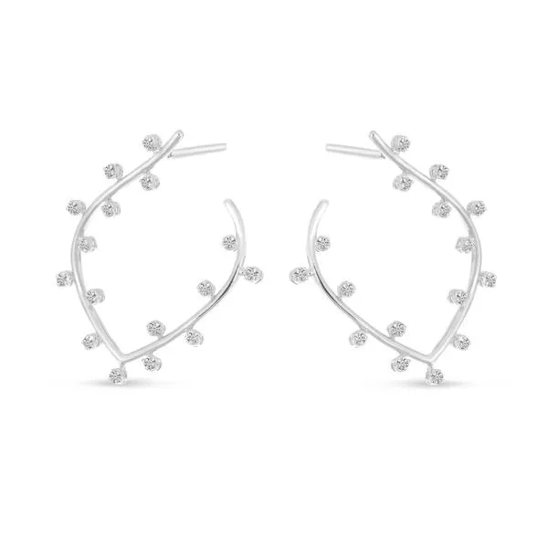 14K White Gold Bubble Front Leaf Hoop Earrings Ambassador Diamond Jewelers Tucson, AZ