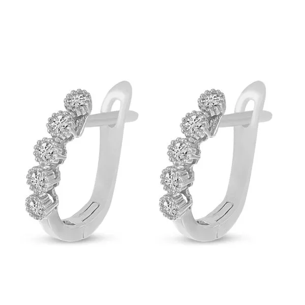 14K White Gold 5 Diamond Millgrain Hoop Earrings Ambassador Diamond Jewelers Tucson, AZ