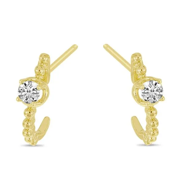 14K Yellow Gold Diamond Beaded Huggie Earrings Ambassador Diamond Jewelers Tucson, AZ