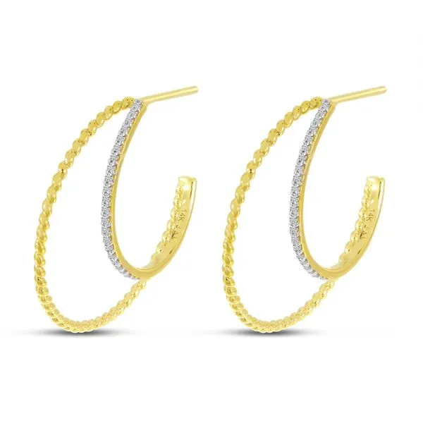 14K Yellow Gold Diamond Twist Double Hoops John Herold Jewelers Randolph, NJ