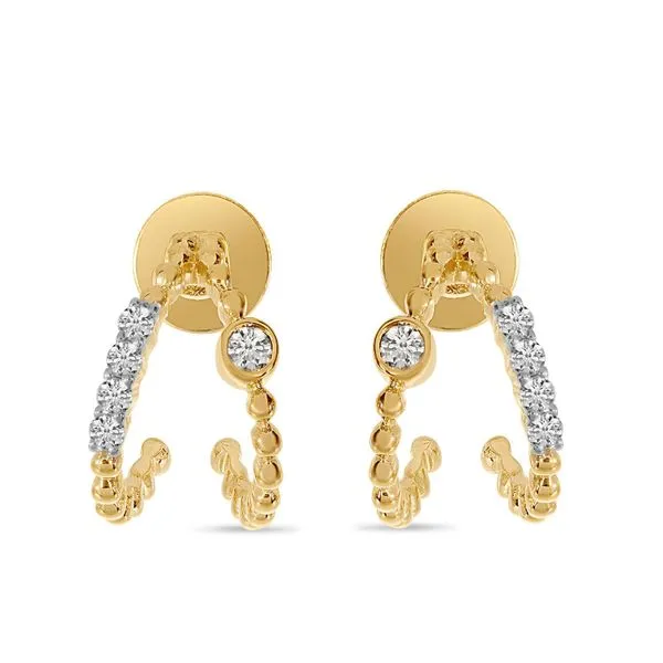 14K Rose Gold Diamond Beaded Double Huggie Earrings Clater Jewelers Louisville, KY