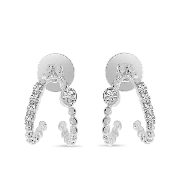 14K White Gold Diamond Beaded Double Huggie Earrings Clater Jewelers Louisville, KY