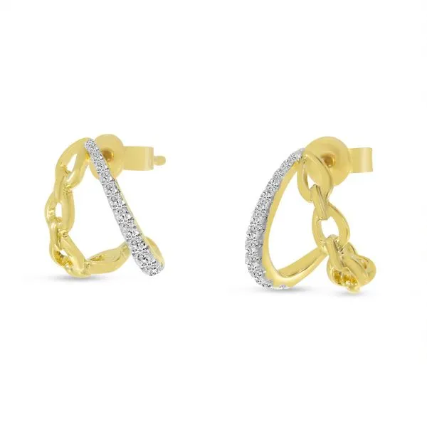 14K Yellow Gold Diamond & Link Split Huggie Earrings Ambassador Diamond Jewelers Tucson, AZ