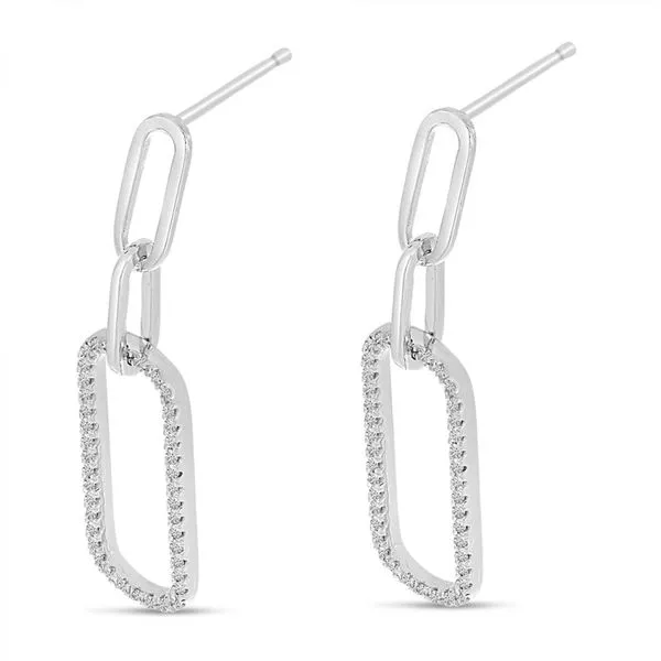 14K White Gold Diamond Paperclip Link Earrings Castle Couture Fine Jewelry Manalapan, NJ