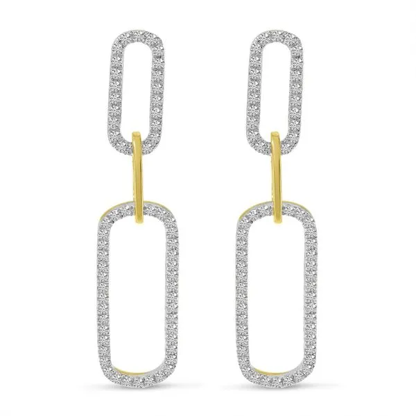 14K Two Tone Gold Diamond Paperclip Link Long Earrings Ambassador Diamond Jewelers Tucson, AZ