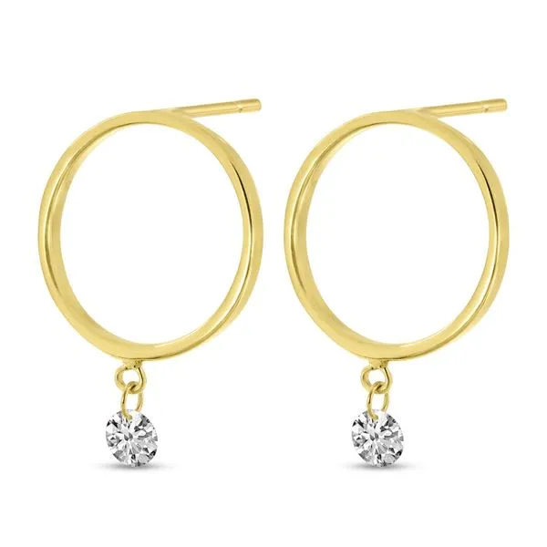 14K Yellow Gold Small Front Hoop 0.16 ct Diamond Earrings Rick's Jewelers California, MD