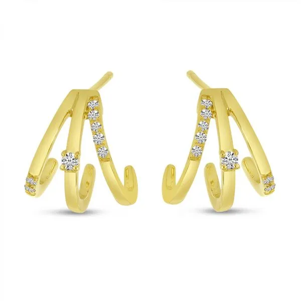 14K Yellow Gold Triple Diamond Huggie Earrings Ambassador Diamond Jewelers Tucson, AZ