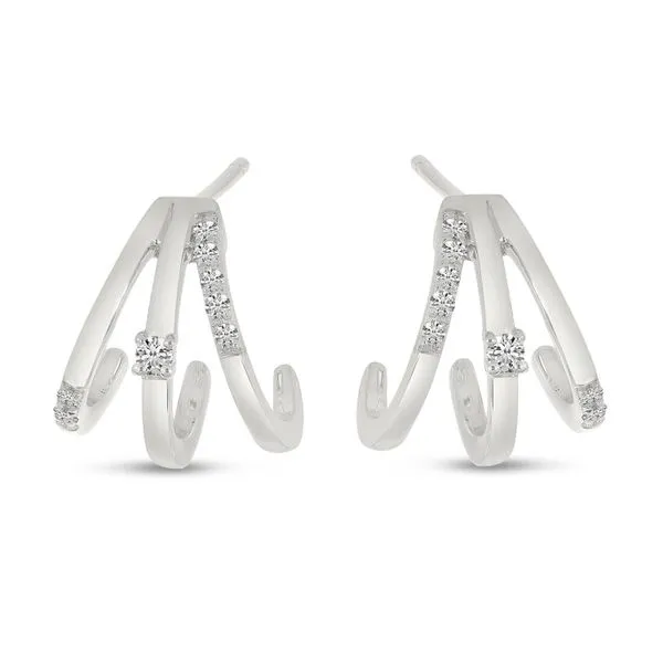 14K White Gold Triple Diamond Huggie Earrings Ambassador Diamond Jewelers Tucson, AZ