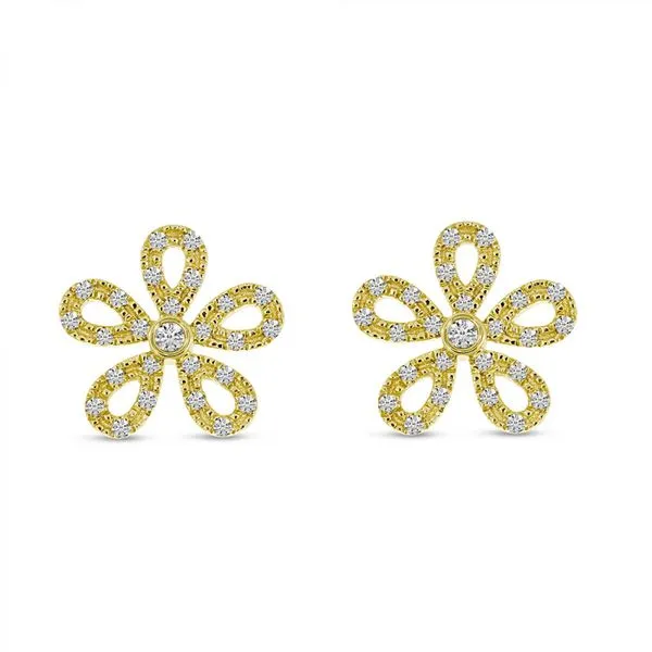 14K Yellow Gold Small Diamond Floral Earrings Ambassador Diamond Jewelers Tucson, AZ