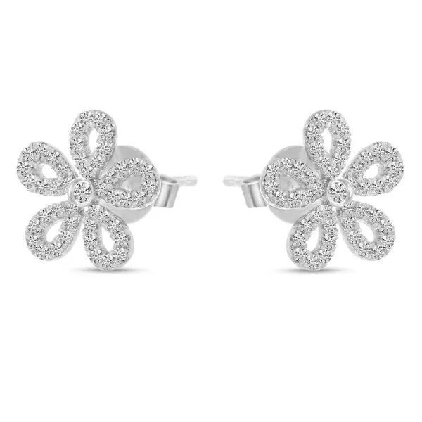 14K White Gold Small Diamond Floral Earrings The Jewelry Source El Segundo, CA
