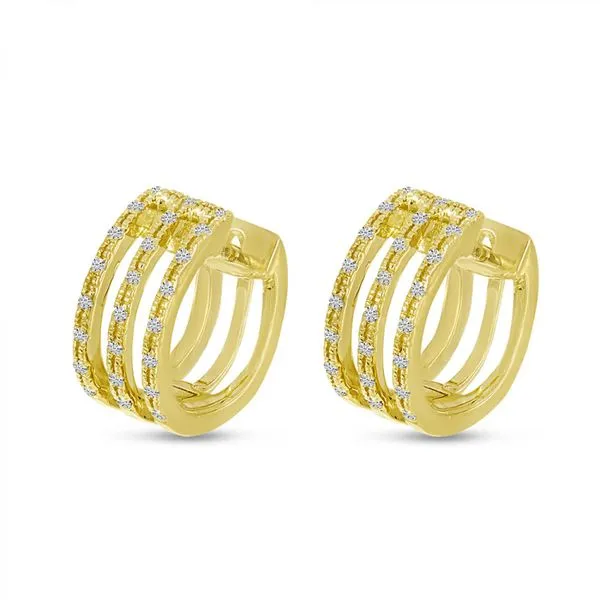 14K Yellow Triple Row Diamond Huggie Earrings Ambassador Diamond Jewelers Tucson, AZ