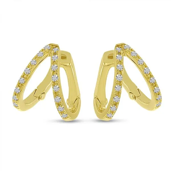 14K Yellow Gold Double Row Diamond Huggie Earrings Ambassador Diamond Jewelers Tucson, AZ