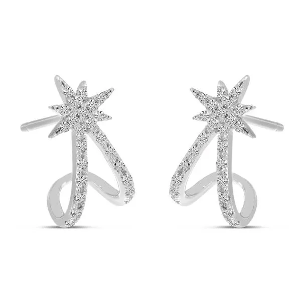 14K Yellow Gold Diamond Starburst Huggie Earrings Castle Couture Fine Jewelry Manalapan, NJ