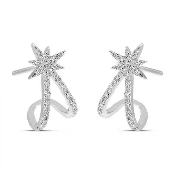14K White Gold Diamond Starburst Huggie Earrings Ambassador Diamond Jewelers Tucson, AZ