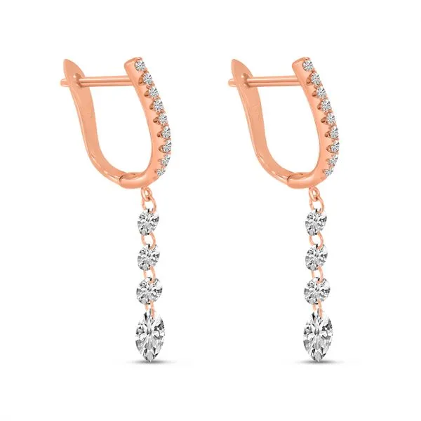 14K Rose Gold Dashing Diamonds Round & Marquis Drop Earrings Image 2 Ambassador Diamond Jewelers Tucson, AZ