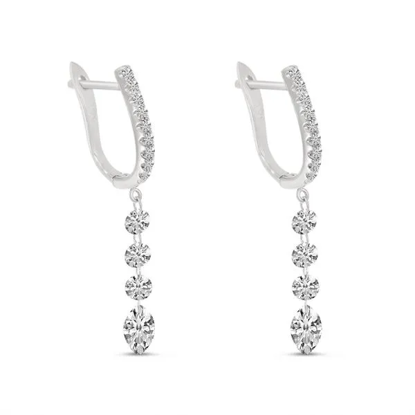 14K White Gold Round and Marquise Dashing Diamond Drop Huggy Earrings Clater Jewelers Louisville, KY