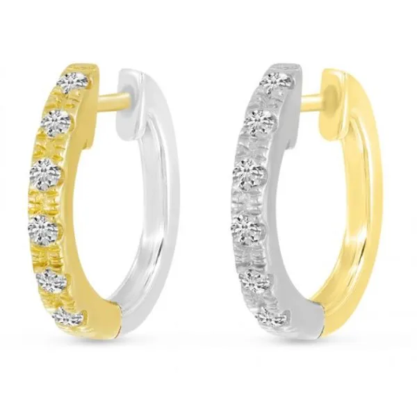 14K Yellow Gold & White Gold Diamond Reversible Huggie Earrings Ambassador Diamond Jewelers Tucson, AZ