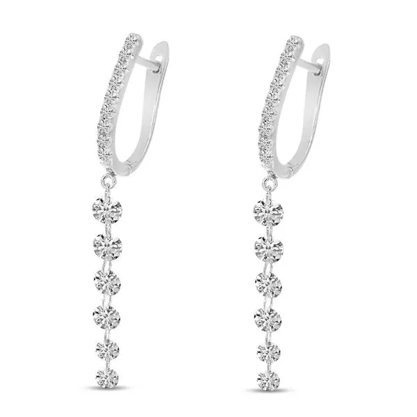 14K White Gold Dashing Diamonds Huggie Cascading Earrings Ambassador Diamond Jewelers Tucson, AZ