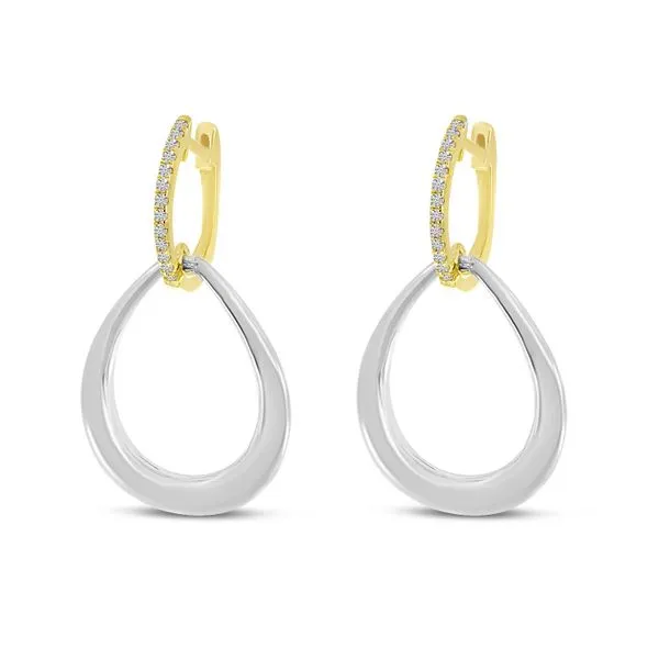 14K White Gold and Yellow Gold Teardrop Diamond Huggie Earrings Ambassador Diamond Jewelers Tucson, AZ
