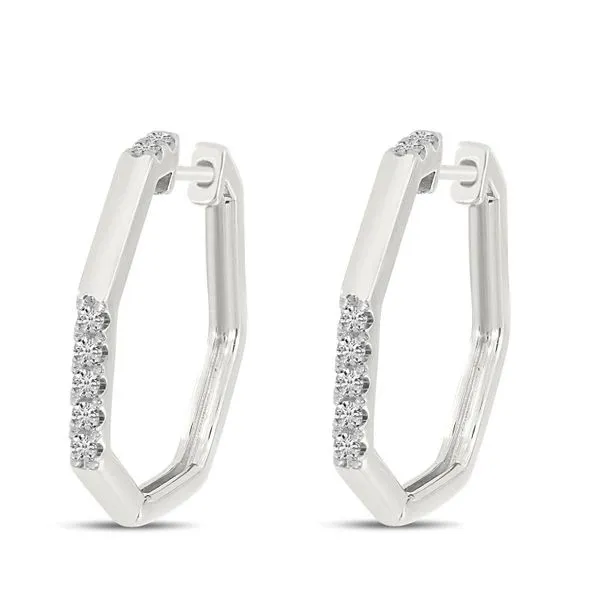 14K White Gold Diamond Geometric Hoop Earrings Ambassador Diamond Jewelers Tucson, AZ
