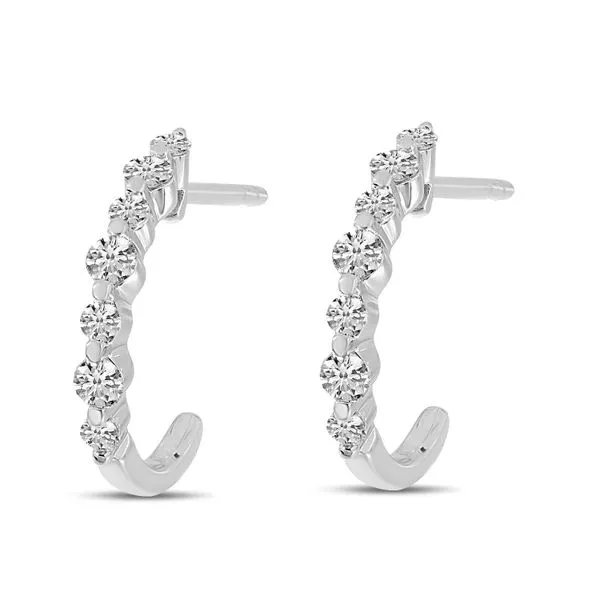 14K White Gold Shared Prong Diamond Half Huggie Earrings Ambassador Diamond Jewelers Tucson, AZ