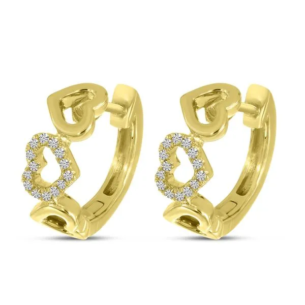14K Yellow Gold Diamond Triple Heart Huggie Earrings Moseley Diamond Showcase Inc Lexington, SC