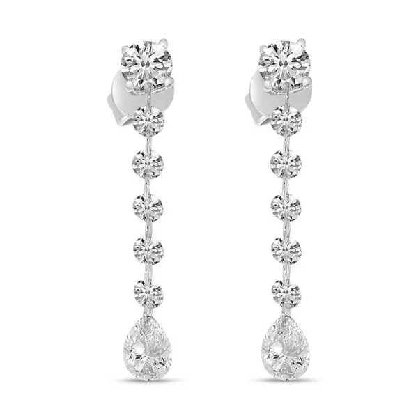 14K White Gold Round and Pear Dashing Diamond Post Earrings Ambassador Diamond Jewelers Tucson, AZ