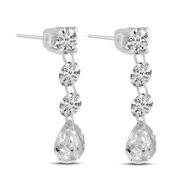 14K White Gold Round and Pear Dashing Diamond Post Earrings Ambassador Diamond Jewelers Tucson, AZ