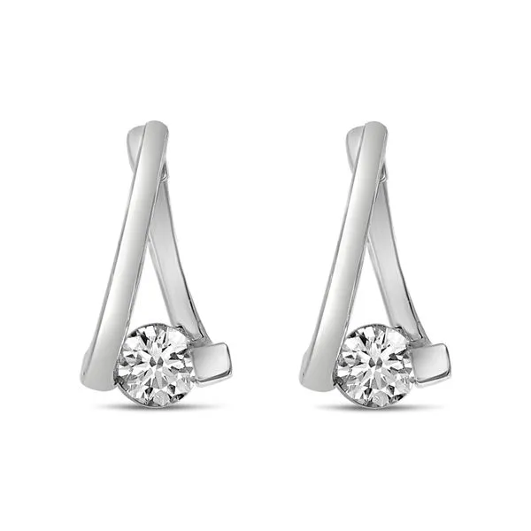 14K White Gold Diamond Huggie Earring Image 2 Castle Couture Fine Jewelry Manalapan, NJ