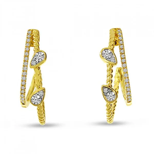 14K Yellow Gold Diamond Double Twist Pear Hoop Earrings Image 2 Ambassador Diamond Jewelers Tucson, AZ
