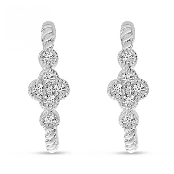 14K White Gold Diamond Clover Twist Hoop Earrings Rick's Jewelers California, MD