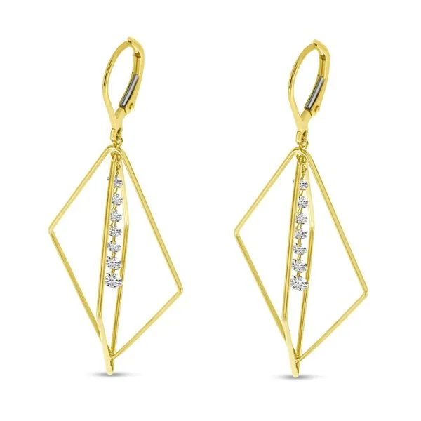 14K Yellow Gold Dashing Diamond 3D Geometric Triangle Earrings Ambassador Diamond Jewelers Tucson, AZ