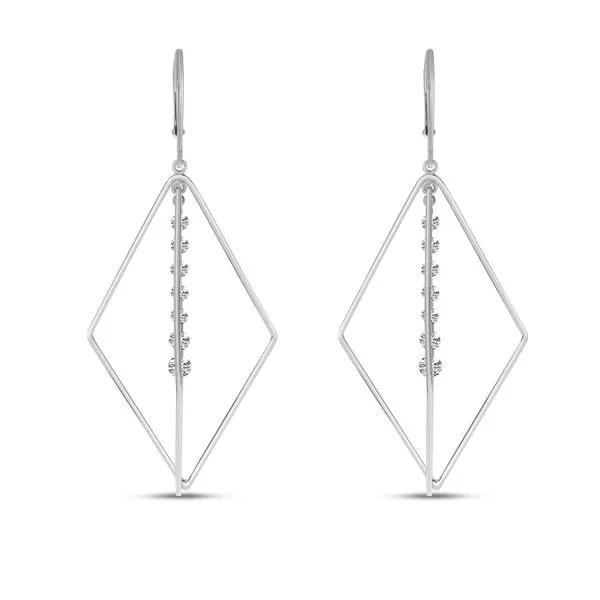 14K White Gold Dashing Diamond 3D Geometric Triangle Earrings Ambassador Diamond Jewelers Tucson, AZ