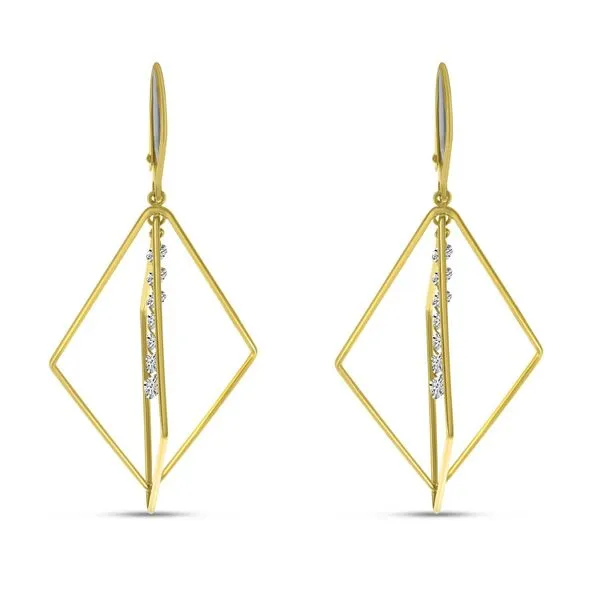 14K Yellow Gold Dashing Diamond 3D Geometric Triangle Earrings Image 3 Ambassador Diamond Jewelers Tucson, AZ