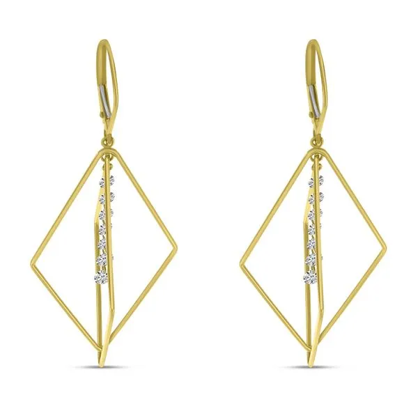 14K Yellow Gold Dashing Diamond 3D Geometric Triangle Earrings Image 4 Ambassador Diamond Jewelers Tucson, AZ