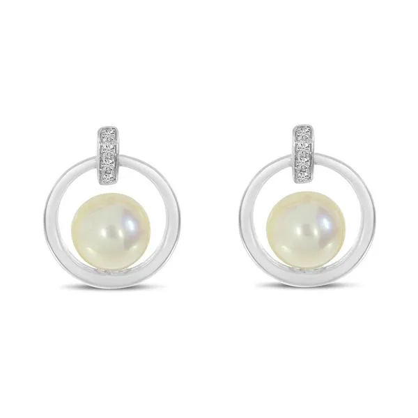 14K White Gold Pearl and Diamond Frontal Hoop Earrings Moseley Diamond Showcase Inc Lexington, SC