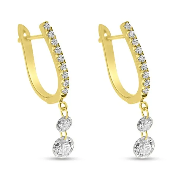 14K Yellow Gold Dashing Daimaonds Double Drop Huggie Earrings Castle Couture Fine Jewelry Manalapan, NJ
