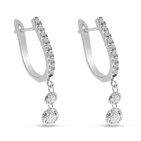 14K White Gold Dashing Diamonds Double Drop Huggie Earrings Ambassador Diamond Jewelers Tucson, AZ