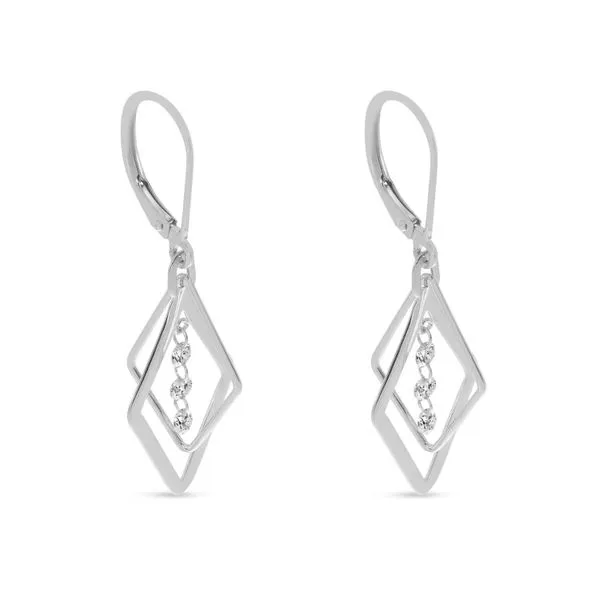 14K White Gold Dashing Diamond Petite 3D Geometric Earrings Rick's Jewelers California, MD