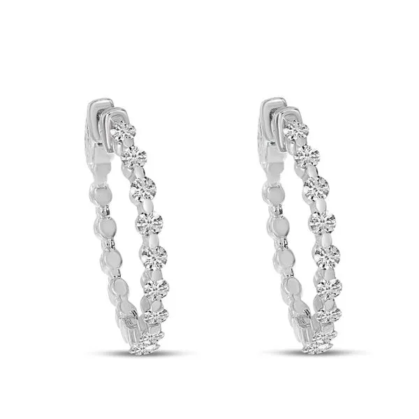 14K White Gold Diamond Shared Prong Hoop Earrings Woelk's House of Diamonds Russell, KS