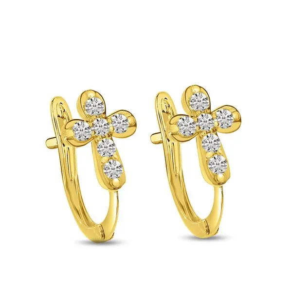 14K Yellow Gold Diamond Bubble Cross Huggie Castle Couture Fine Jewelry Manalapan, NJ