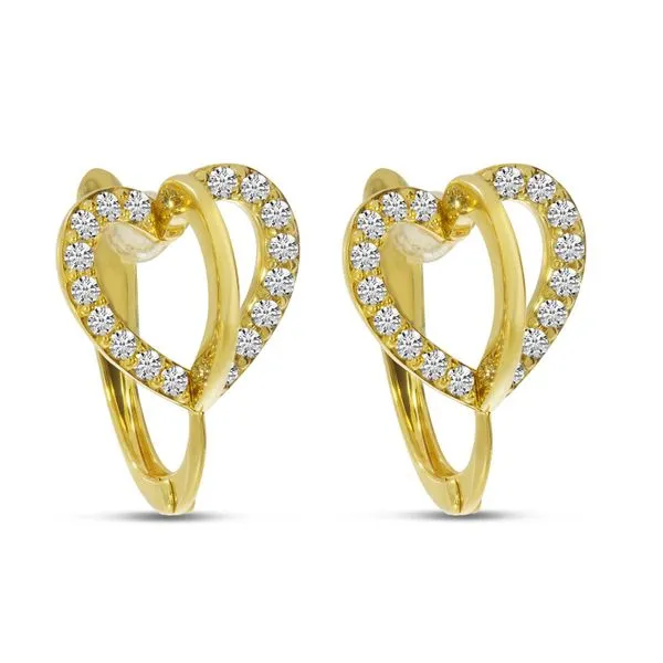 14K Yellow Gold 3D Diamond Heart Huggie Ambassador Diamond Jewelers Tucson, AZ
