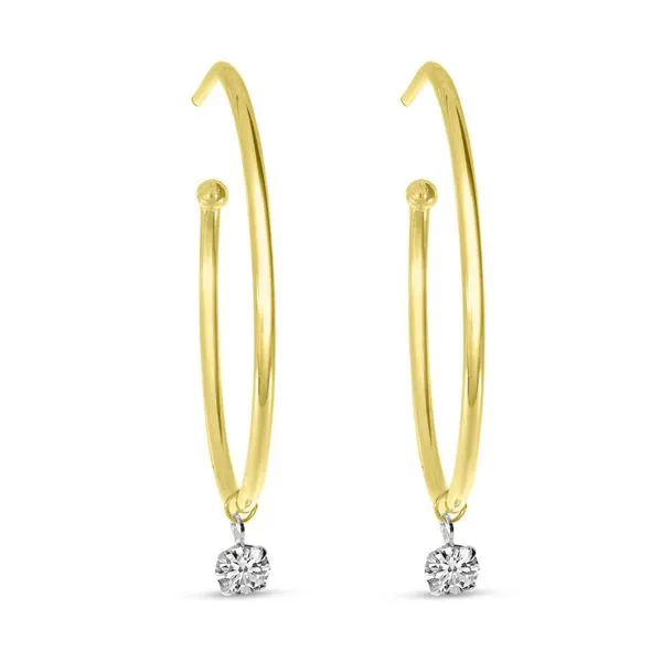 14K Yellow Gold Floating Diamonds Sliding Diamond Hoop Earrings J. Meredith Jewelers Delafield, WI